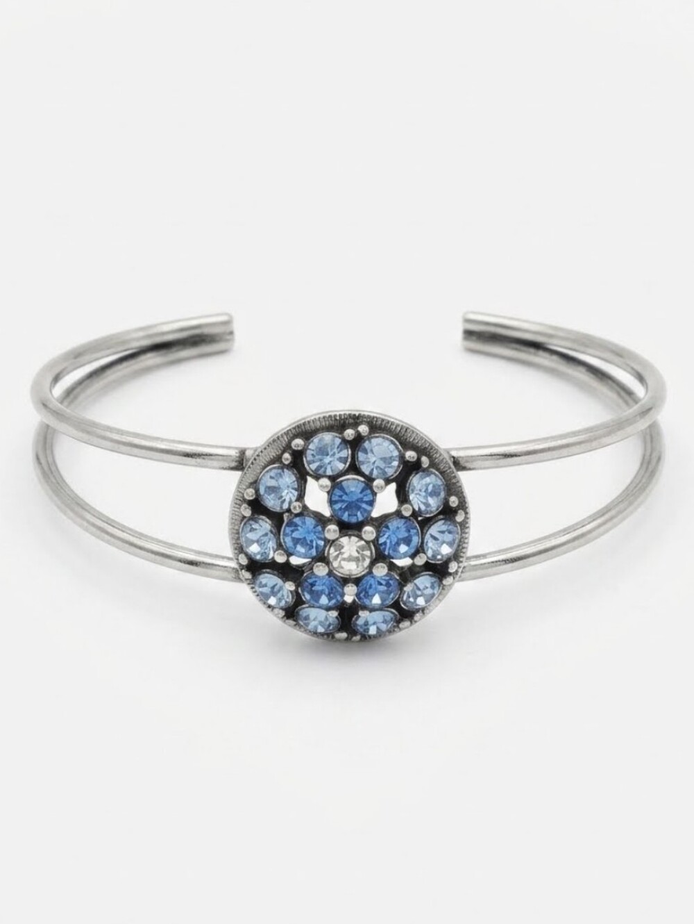 Silver-Tone Cluster Of  Blue Crystals Round Cuff Bracelet